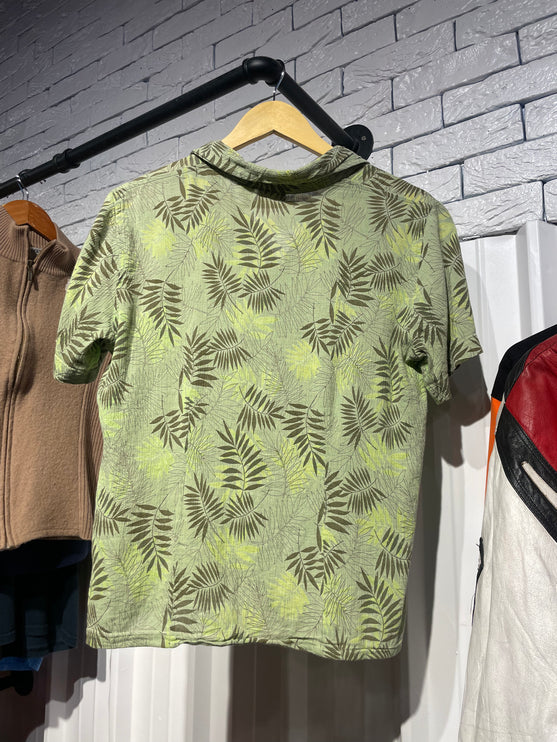 green leaves linen short-sleeve shirt