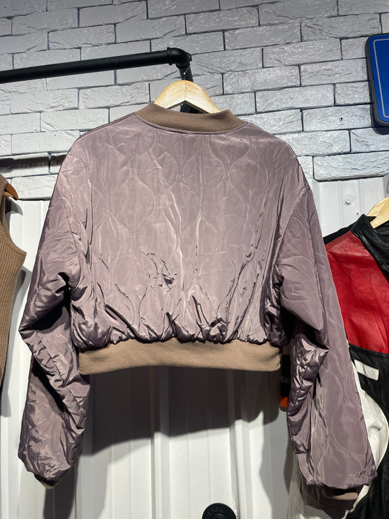 lavender quilted bomber jacket