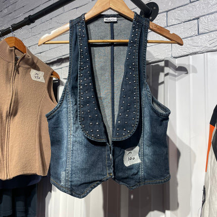 embezelled denim vest