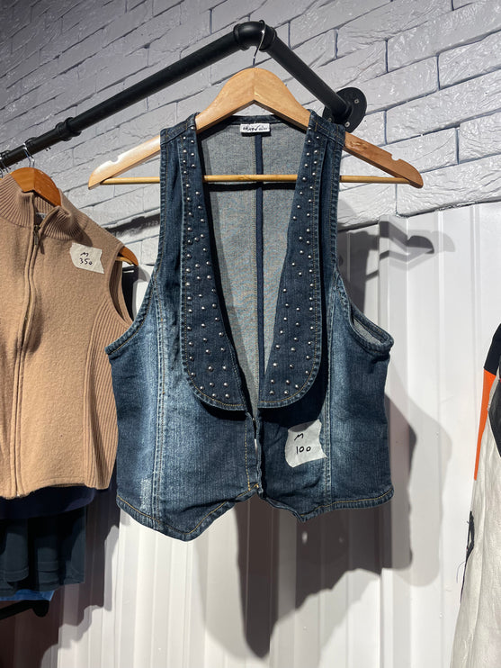 embezelled denim vest