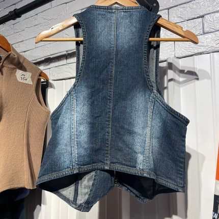 embezelled denim vest