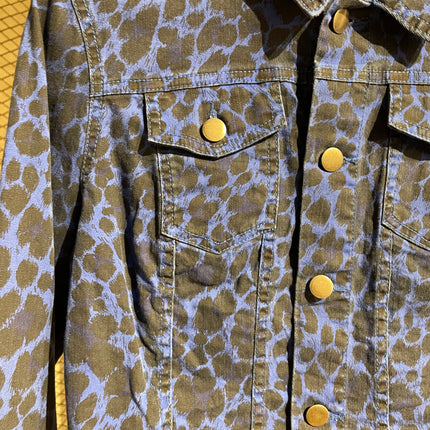 Black And Blue Leopard Print Denim Jacket