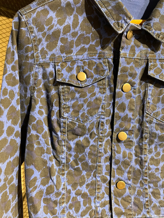 Black And Blue Leopard Print Denim Jacket