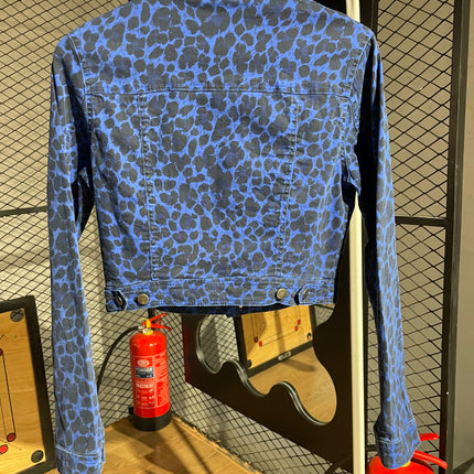 Black And Blue Leopard Print Denim Jacket