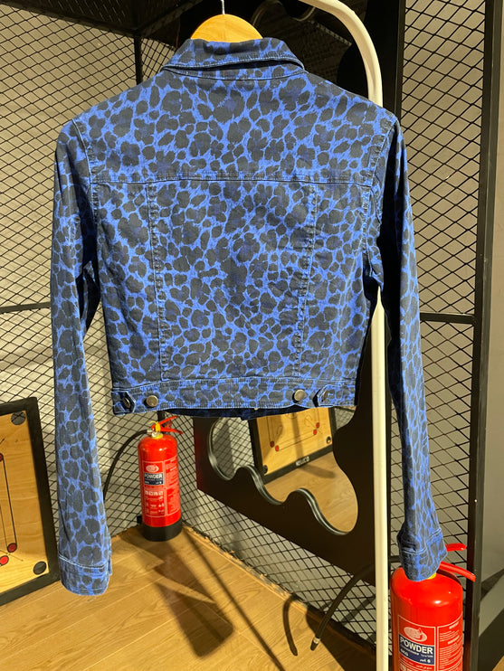 Black And Blue Leopard Print Denim Jacket