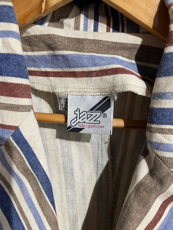 Striped Short-sleeved Jazz Blazer with Shoulder Pads