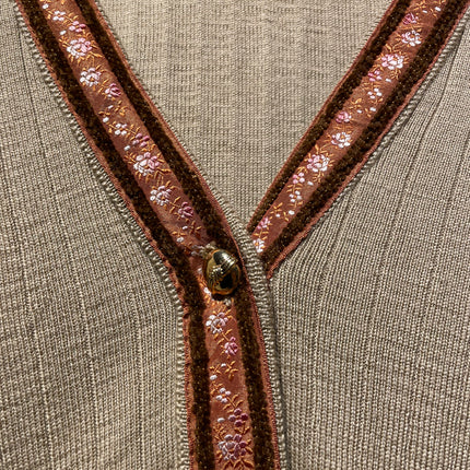 Brown Cardigan With Floral Trim