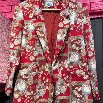 90s red floral blazer with shoulder pads