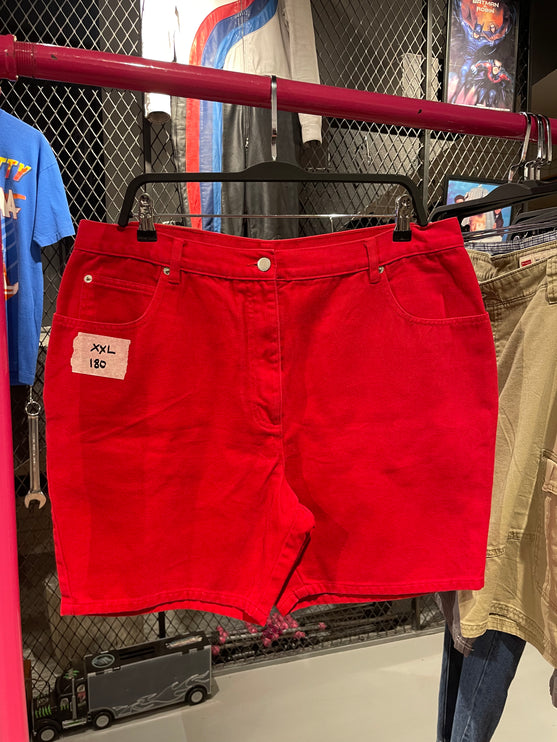 John baner red denim shorts