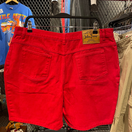 John baner red denim shorts