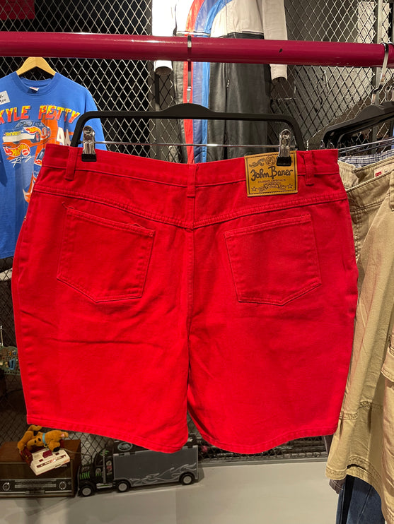 John baner red denim shorts