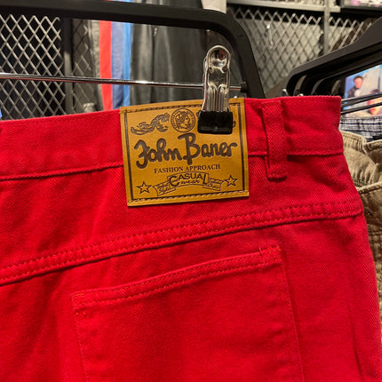 John baner red denim shorts