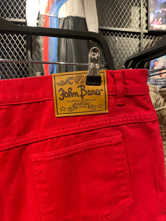 John baner red denim shorts