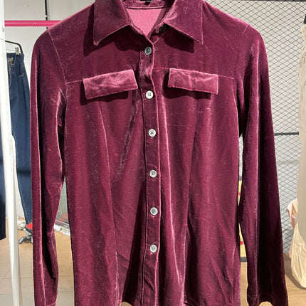 maroon velvet button up