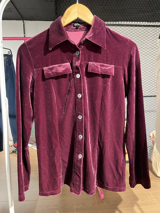 maroon velvet button up