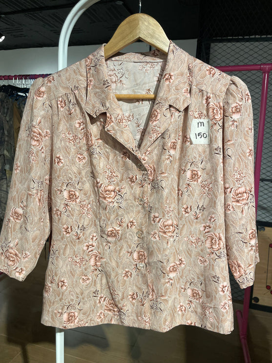 floral shoulder padded button-up blouse