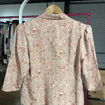 floral shoulder padded button-up blouse