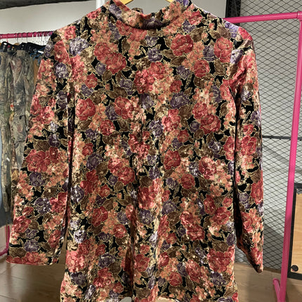 crushed velvet floral blouse