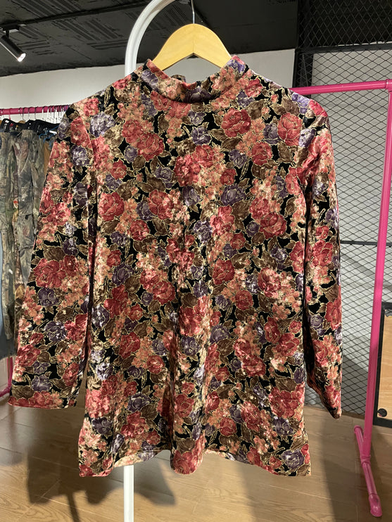 crushed velvet floral blouse