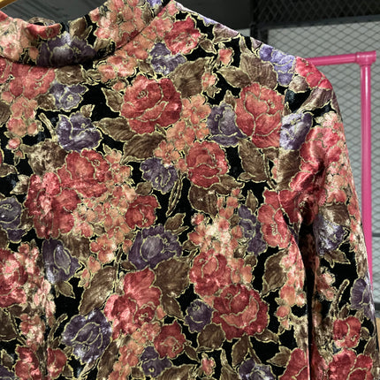 crushed velvet floral blouse