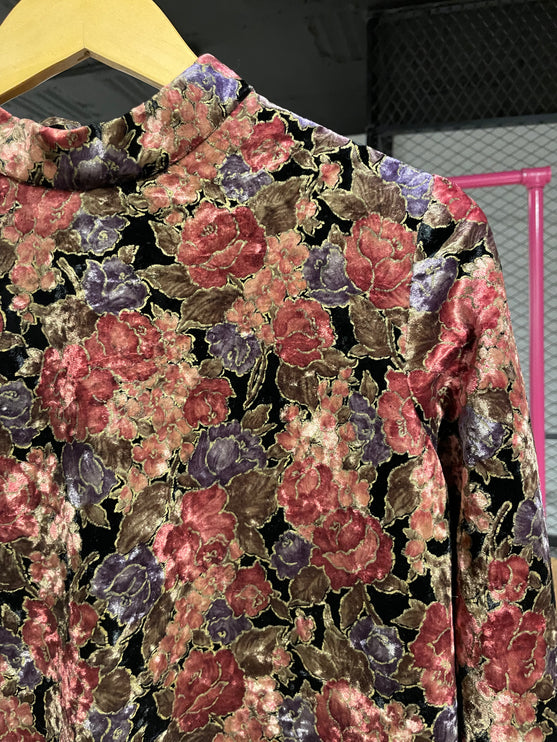 crushed velvet floral blouse