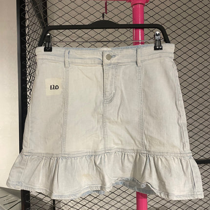 SHORT RUFFLE TRIM DENIM SKIRT