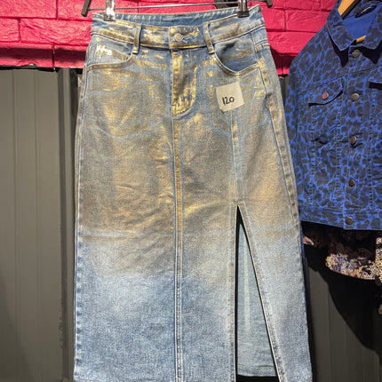 LONG GLITTER DENIM SKIRT