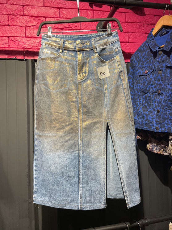 LONG GLITTER DENIM SKIRT