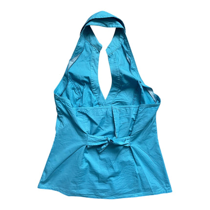 Blue halter neck button up shirt