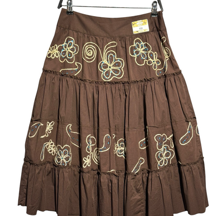 Embroidered Tiered Cotton Midi Skirt