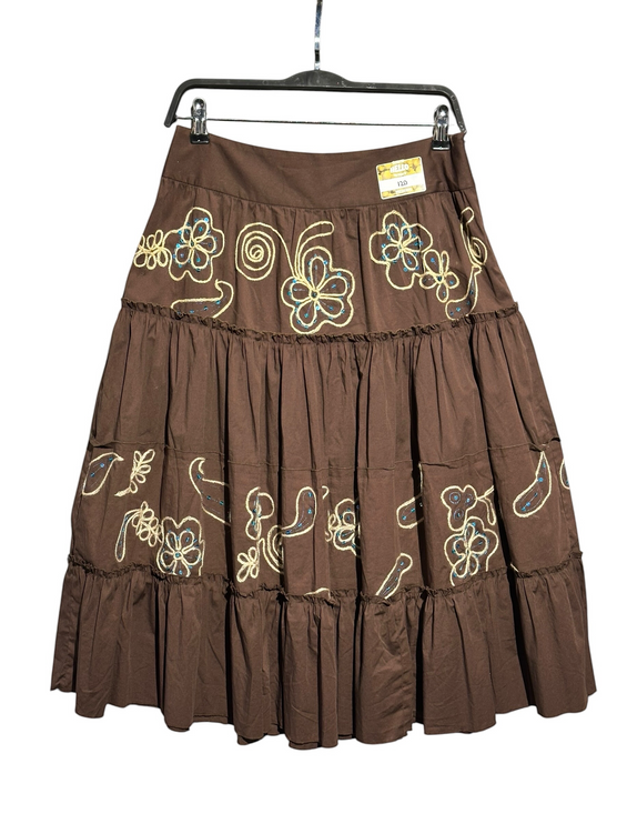 Embroidered Tiered Cotton Midi Skirt