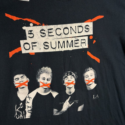 OutOf10 black cotton 5 Seconds Of Summer band tour t-shirt with orange and white graphic portrait and crew neck
