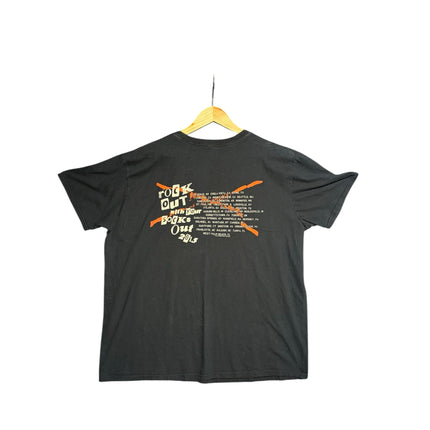 OutOf10 black cotton 5 Seconds of Summer 2015 tour t-shirt featuring orange and white back graphic list of cities