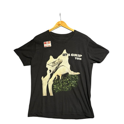 OutOf10 vintage black Aerosmith Get A Grip tour graphic t-shirt with iconic cow print on soft cotton fabric