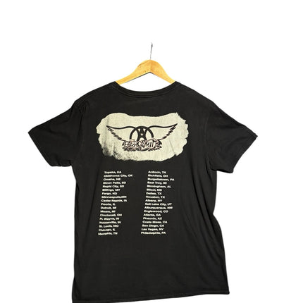 OutOf10 vintage black Aerosmith Get A Grip tour t-shirt with winged logo and city list on the back