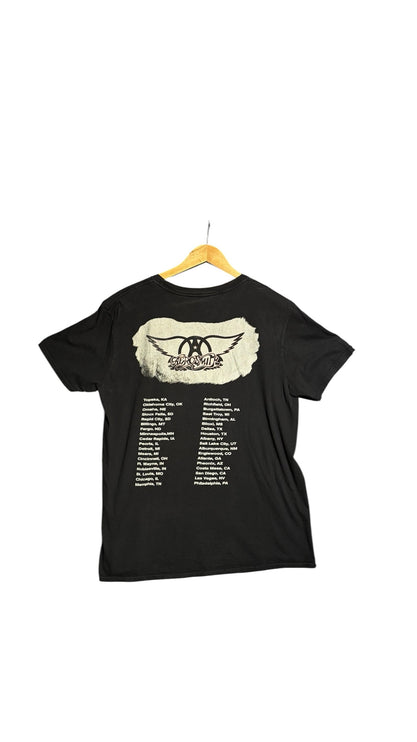 OutOf10 vintage black Aerosmith Get A Grip tour t-shirt with winged logo and city list on the back