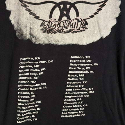 OutOf10 vintage black Aerosmith Get a Grip tour t-shirt with white winged logo and concert city list on the back