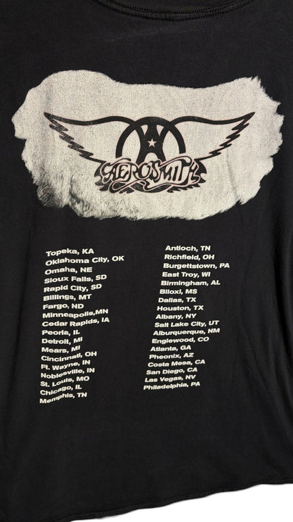 OutOf10 vintage black Aerosmith Get a Grip tour t-shirt with white winged logo and concert city list on the back