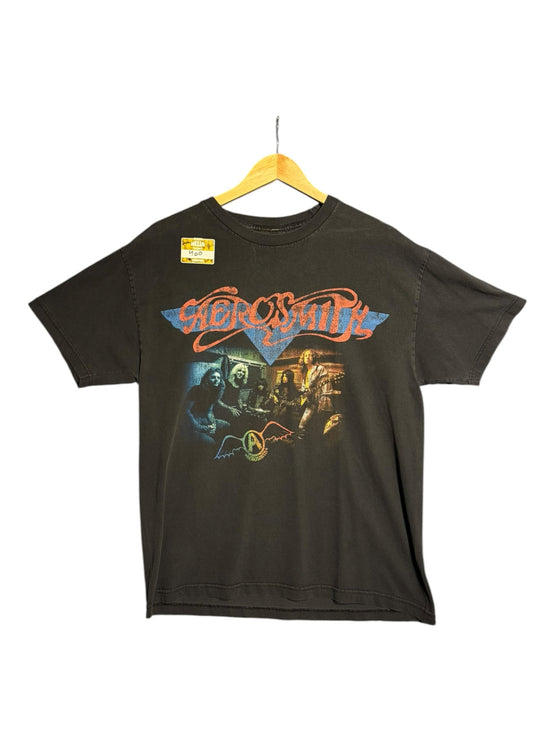 OutOf10 vintage black Aerosmith 2002 tour graphic t-shirt with crew neck and band members print on soft cotton