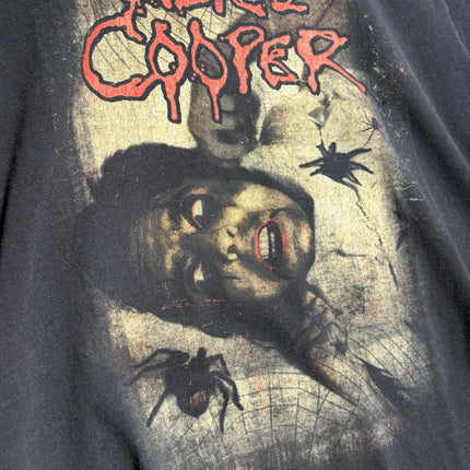 OutOf10 black cotton t-shirt featuring a vintage Alice Cooper Spend The Night With graphic print with spiders