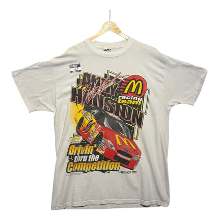 OutOf10 vintage light grey cotton t-shirt featuring a bold Andy Houston NASCAR racing car graphic print.