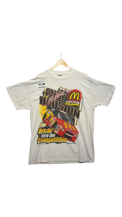 OutOf10 vintage light grey cotton t-shirt featuring a bold Andy Houston NASCAR racing car graphic print.