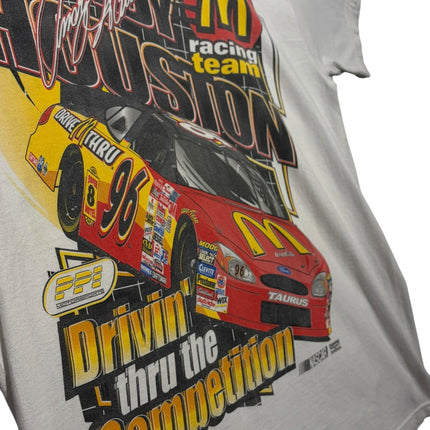 OutOf10 light grey cotton t-shirt featuring an Andy Houston NASCAR racing team graphic with a red and yellow car.