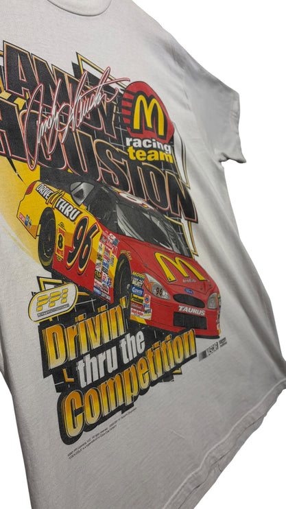 OutOf10 light grey cotton t-shirt featuring an Andy Houston NASCAR racing team graphic with a red and yellow car.