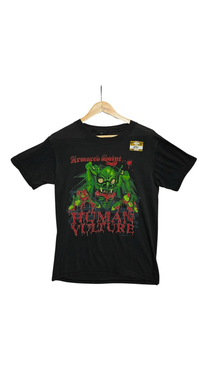 OutOf10 vintage black Armored Saint Human Vulture concert t-shirt with green creature graphic and red lettering