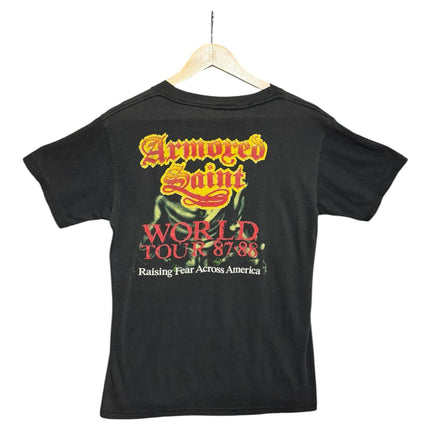 Back of OutOf10 vintage black Armored Saint 1987-1988 World Tour cotton t-shirt with Raising Fear Across America print