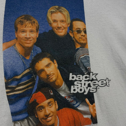 OutOf10 vintage off-white Backstreet Boys graphic t-shirt featuring a 90s boy band portrait print
