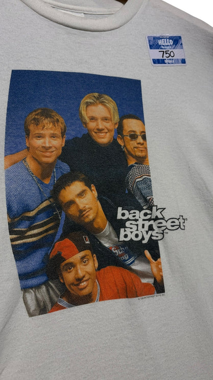OutOf10 vintage off-white Backstreet Boys graphic t-shirt featuring a 90s boy band portrait print