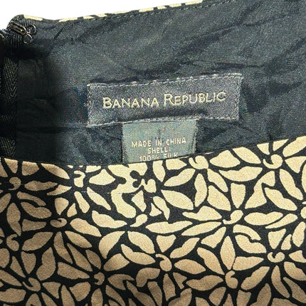 OutOf10 Banana Republic silk dress label with black and beige floral print fabric and back zipper detail