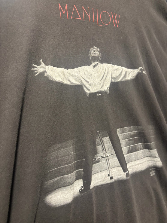 OutOf10 vintage washed-black cotton t-shirt featuring a Barry Manilow concert graphic with red text
